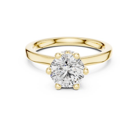 Classic Round Halo Diamond Ring with U-Cut Diamond Band