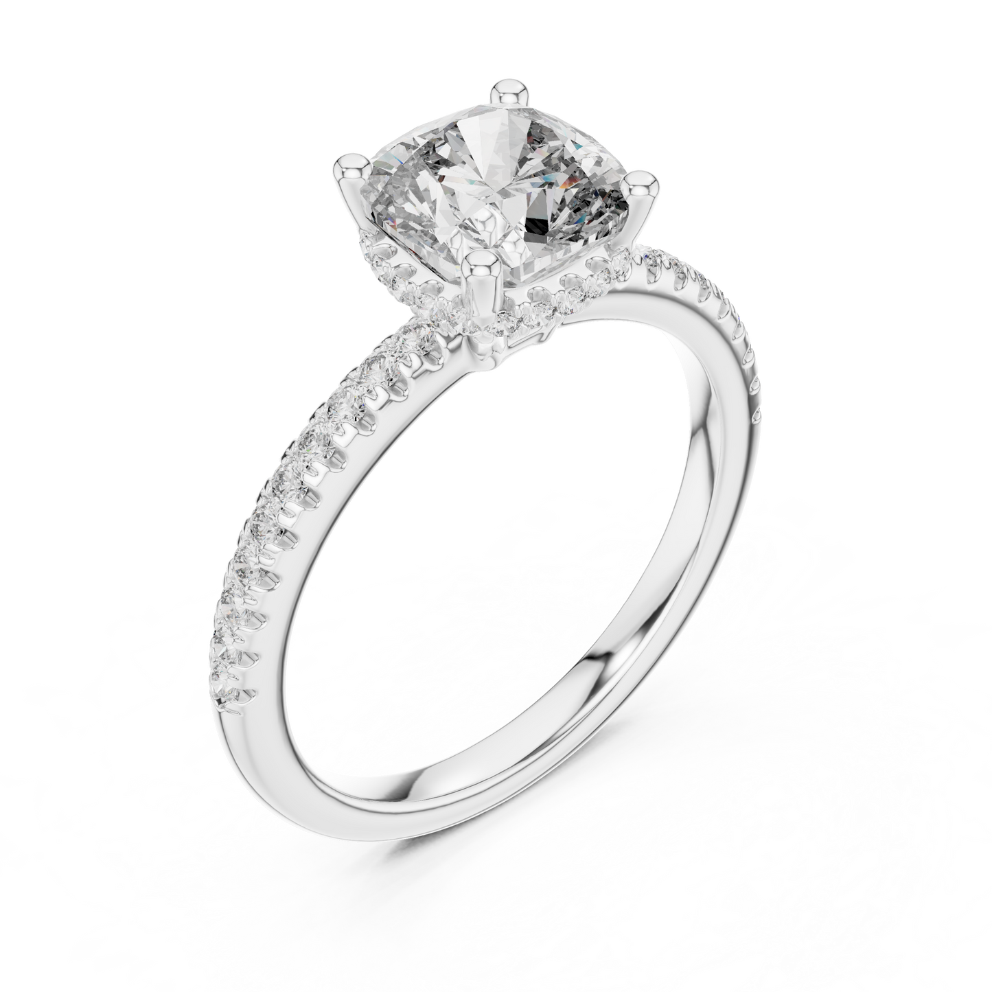 Cushion Halo Diamond Pave Engagement Ring