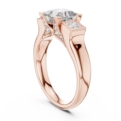Princess Cut Three-Stone Diamond Ring with Bezel-Set Side Stones