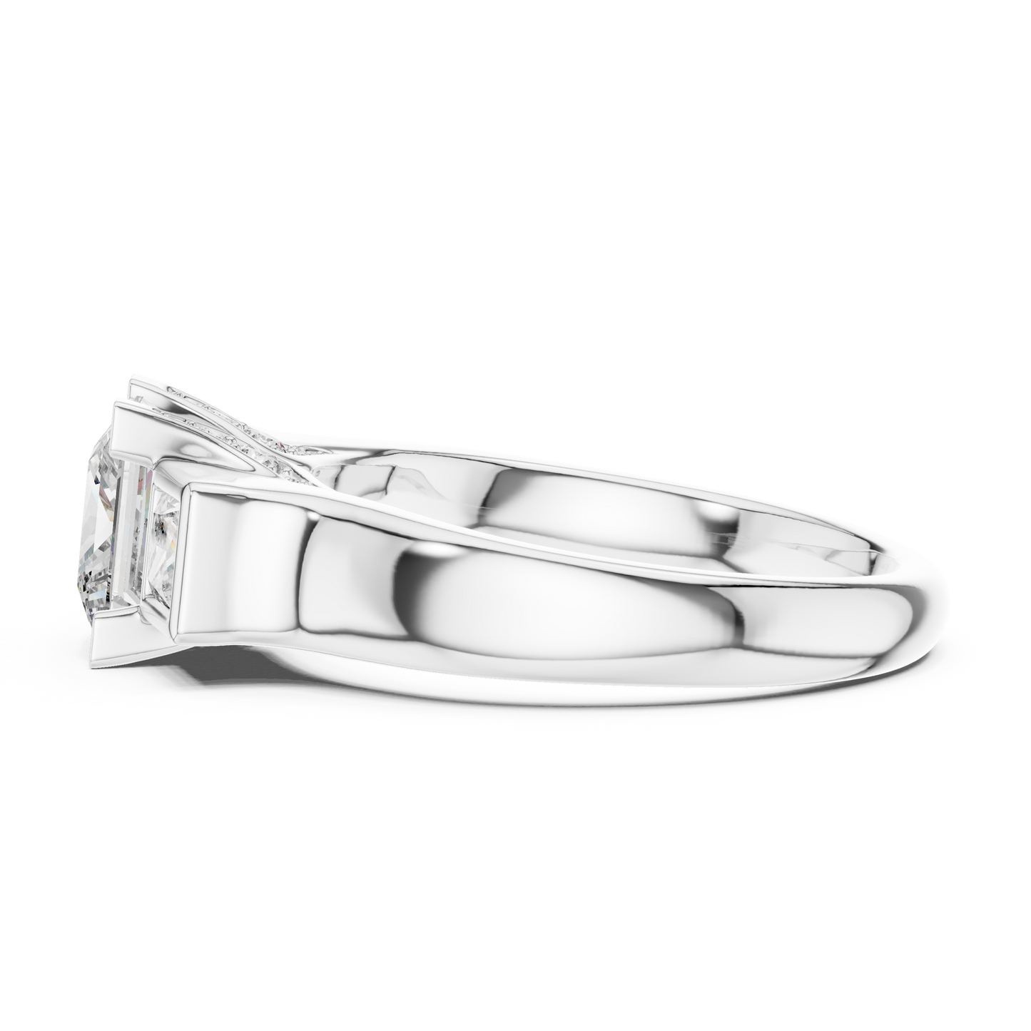 Princess Cut Three-Stone Diamond Ring with Bezel-Set Side Stones