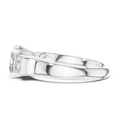 Princess Cut Three-Stone Diamond Ring with Bezel-Set Side Stones
