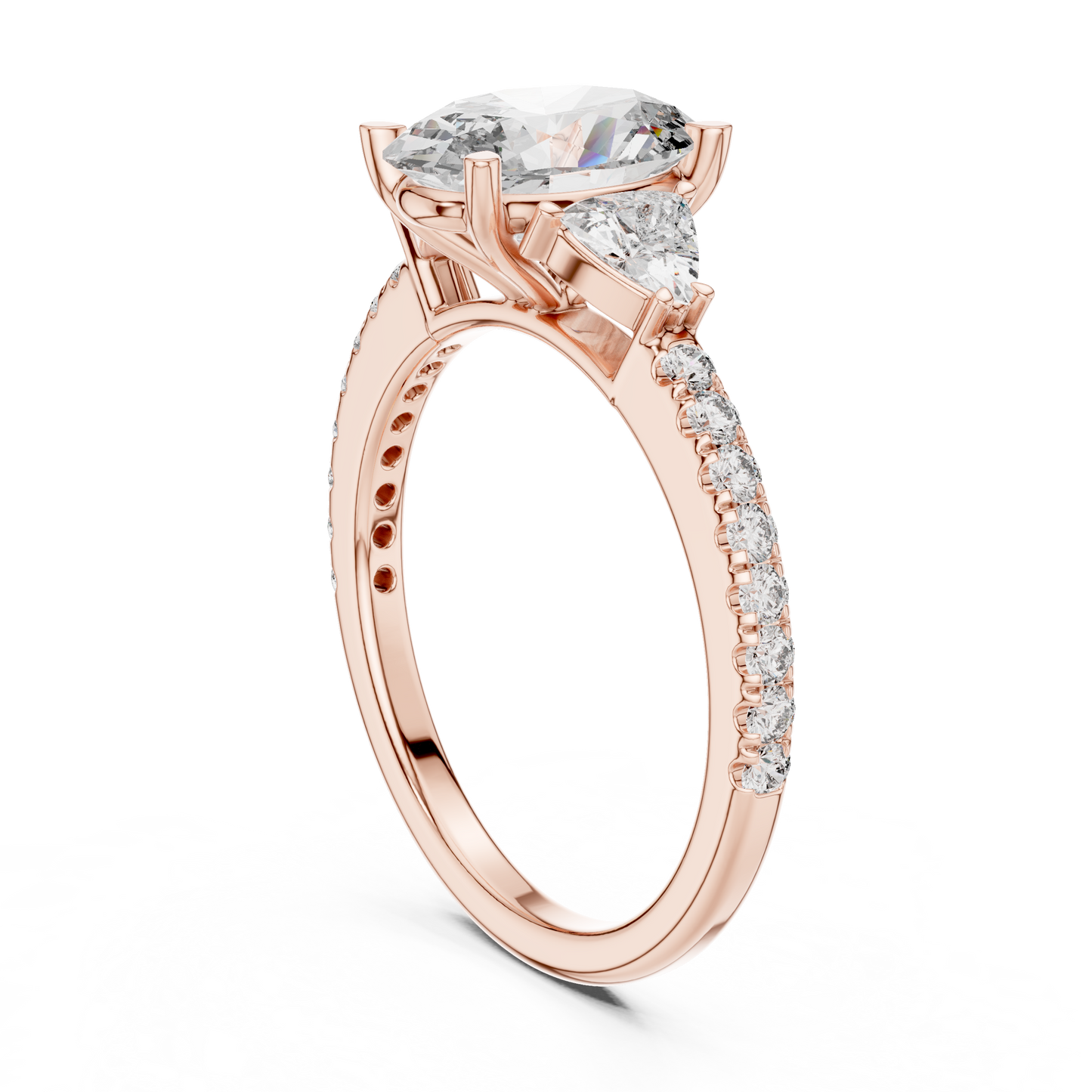 Oval Three Stone Pave Diamond Ring