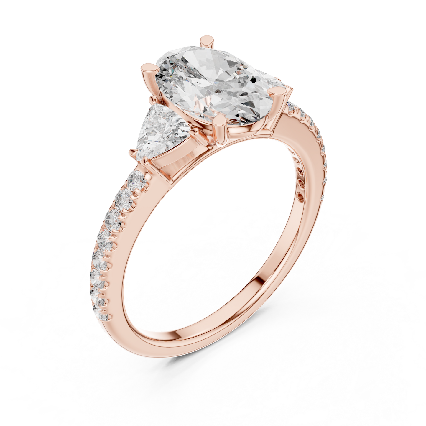 Oval Three Stone Pave Diamond Ring