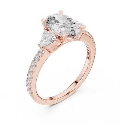 Oval Three Stone Pave Diamond Ring