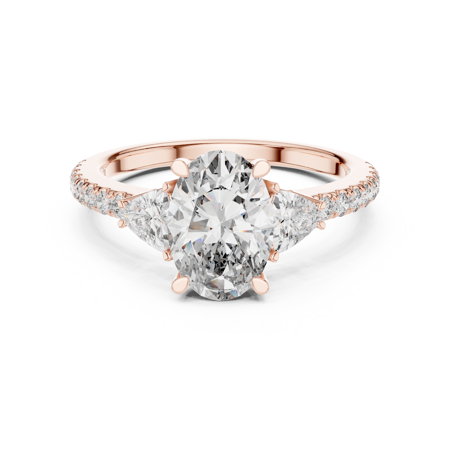 Oval Three Stone Pave Diamond Ring