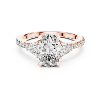Oval Three Stone Pave Diamond Ring
