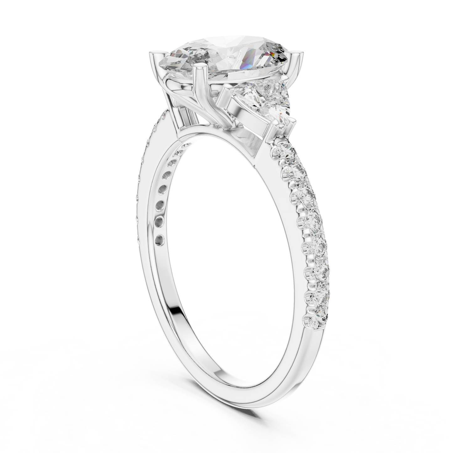 Oval Three Stone Pave Diamond Ring