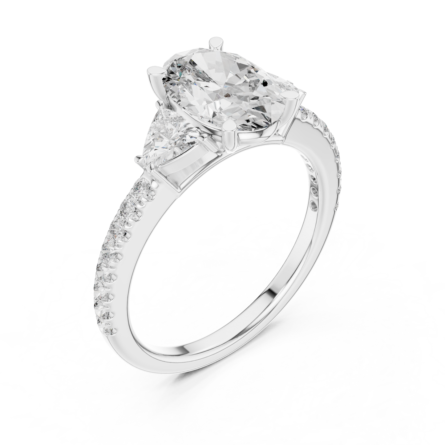 Oval Three Stone Pave Diamond Ring