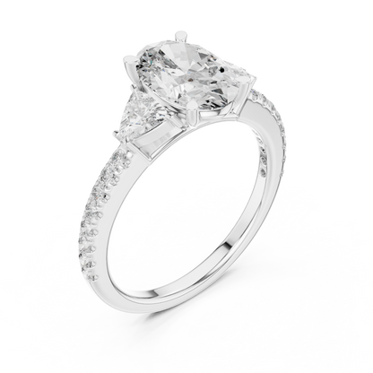 Oval Three Stone Pave Diamond Ring