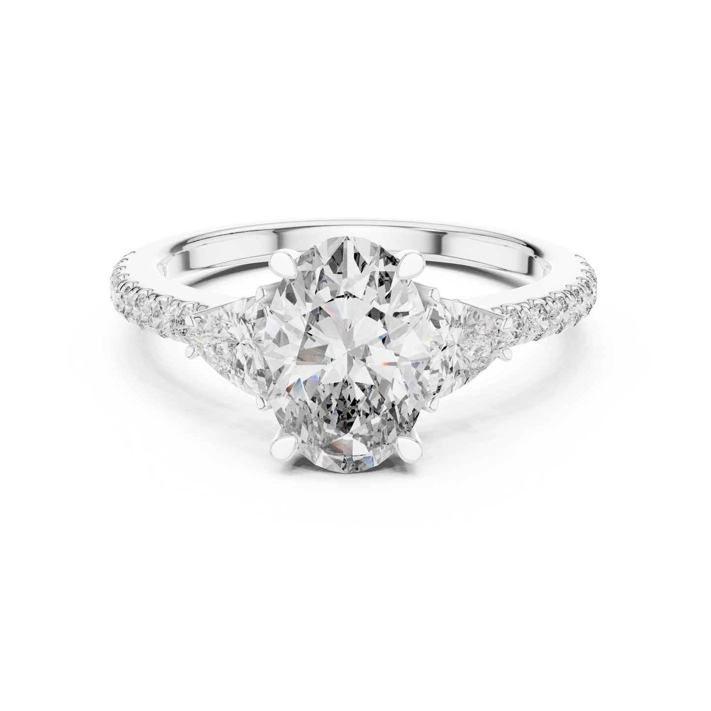 Oval Three Stone Pave Diamond Ring