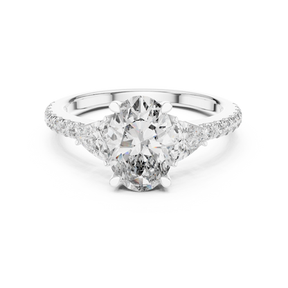 Oval Three Stone Pave Diamond Ring