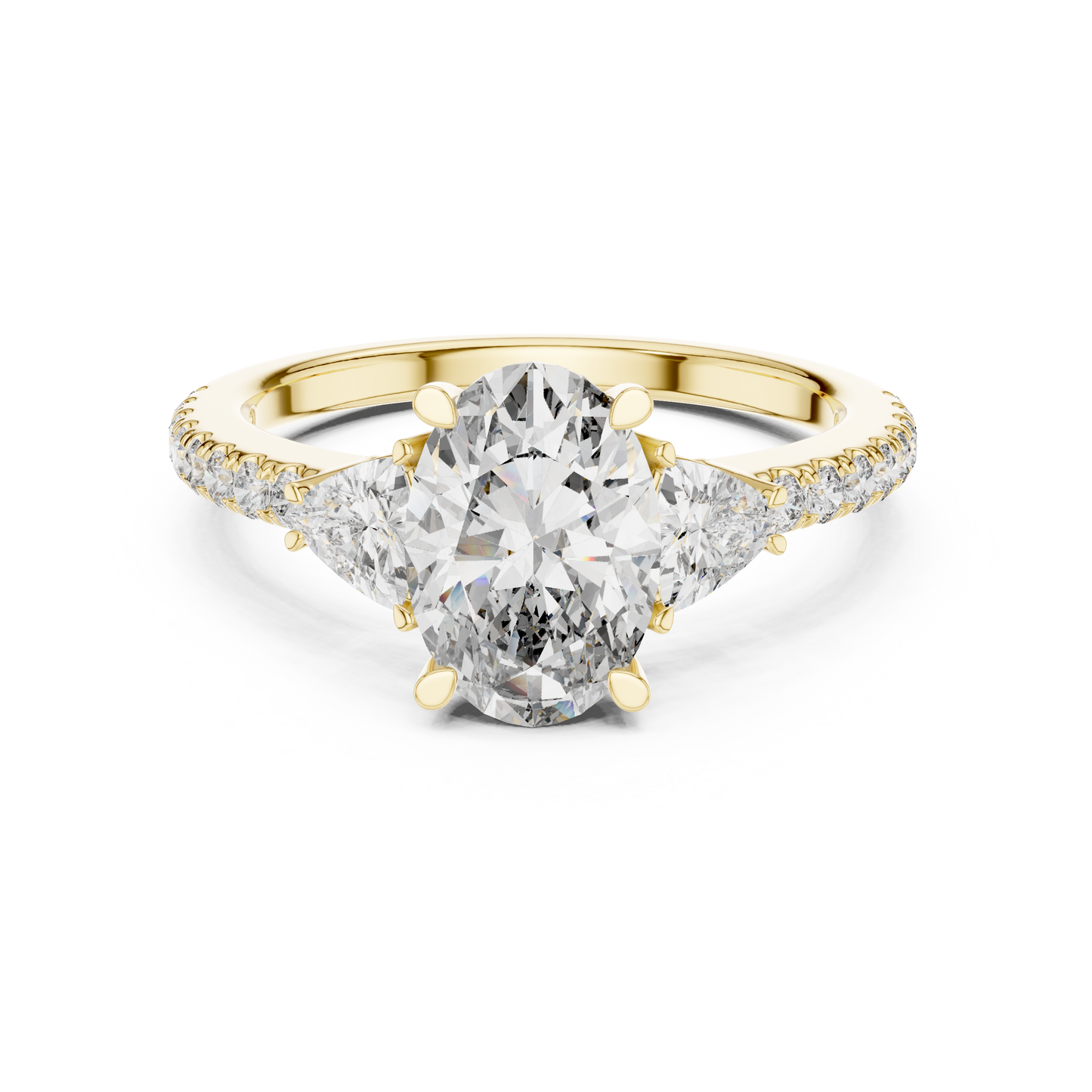 Oval Three Stone Pave Diamond Ring