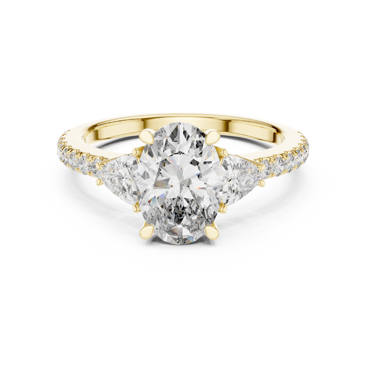 Oval Three Stone Pave Diamond Ring