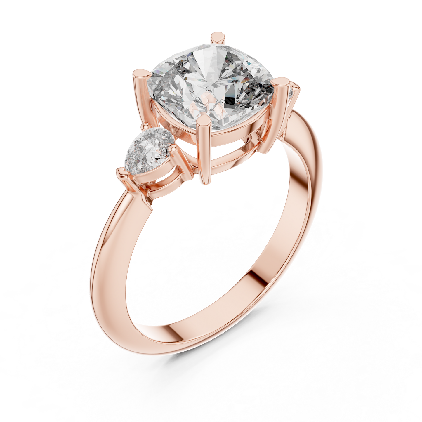 Cushion Cut Three-Stone Diamond Ring with Pear Side Stones