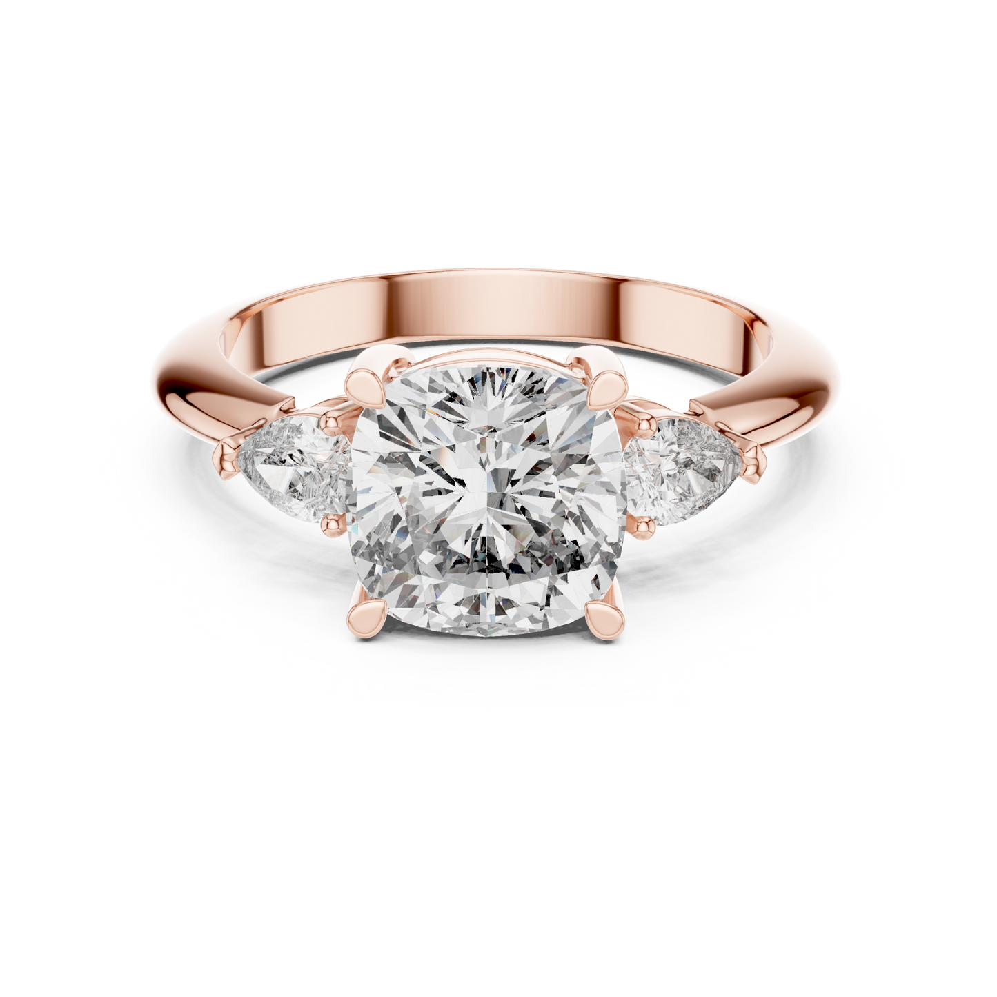 Cushion Cut Three-Stone Diamond Ring with Pear Side Stones