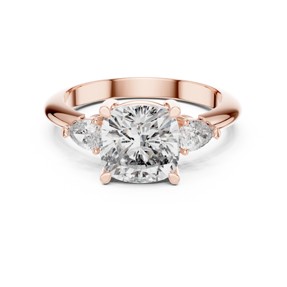 Cushion Cut Three-Stone Diamond Ring with Pear Side Stones