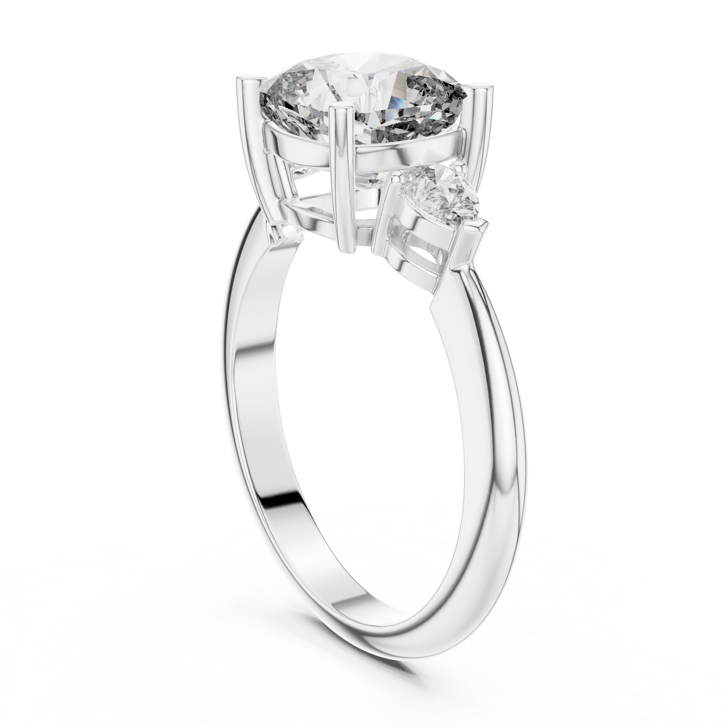 Cushion Cut Three-Stone Diamond Ring with Pear Side Stones