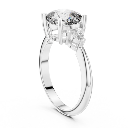 Cushion Cut Three-Stone Diamond Ring with Pear Side Stones
