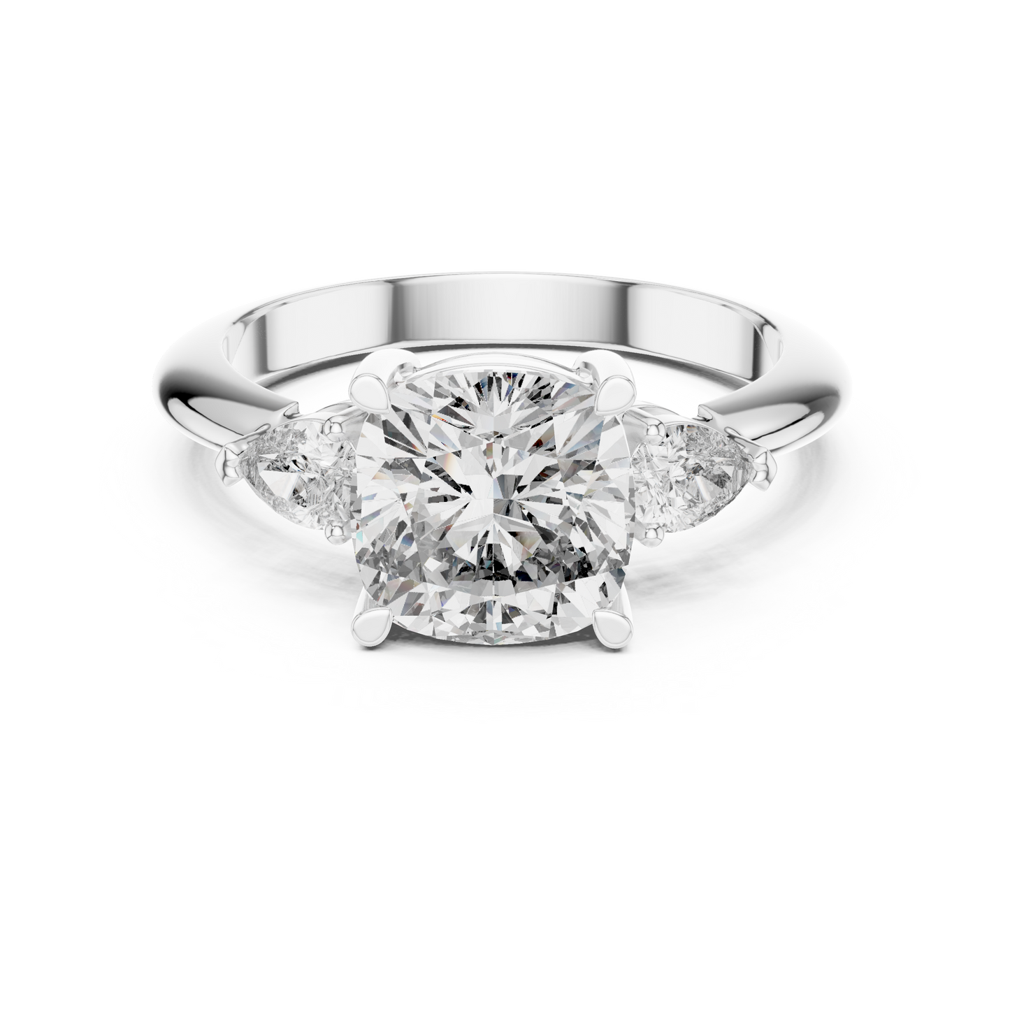 Cushion Cut Three-Stone Diamond Ring with Pear Side Stones