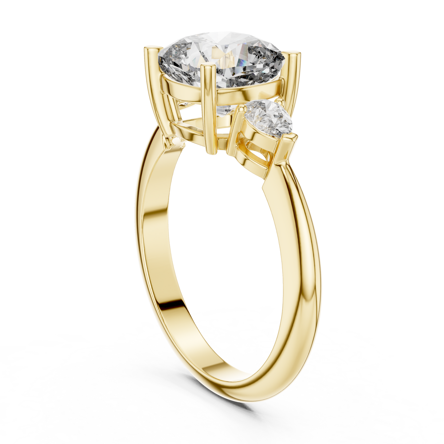 Cushion Cut Three-Stone Diamond Ring with Pear Side Stones