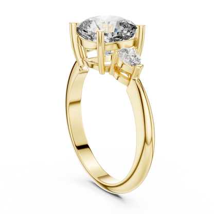 Cushion Cut Three-Stone Diamond Ring with Pear Side Stones