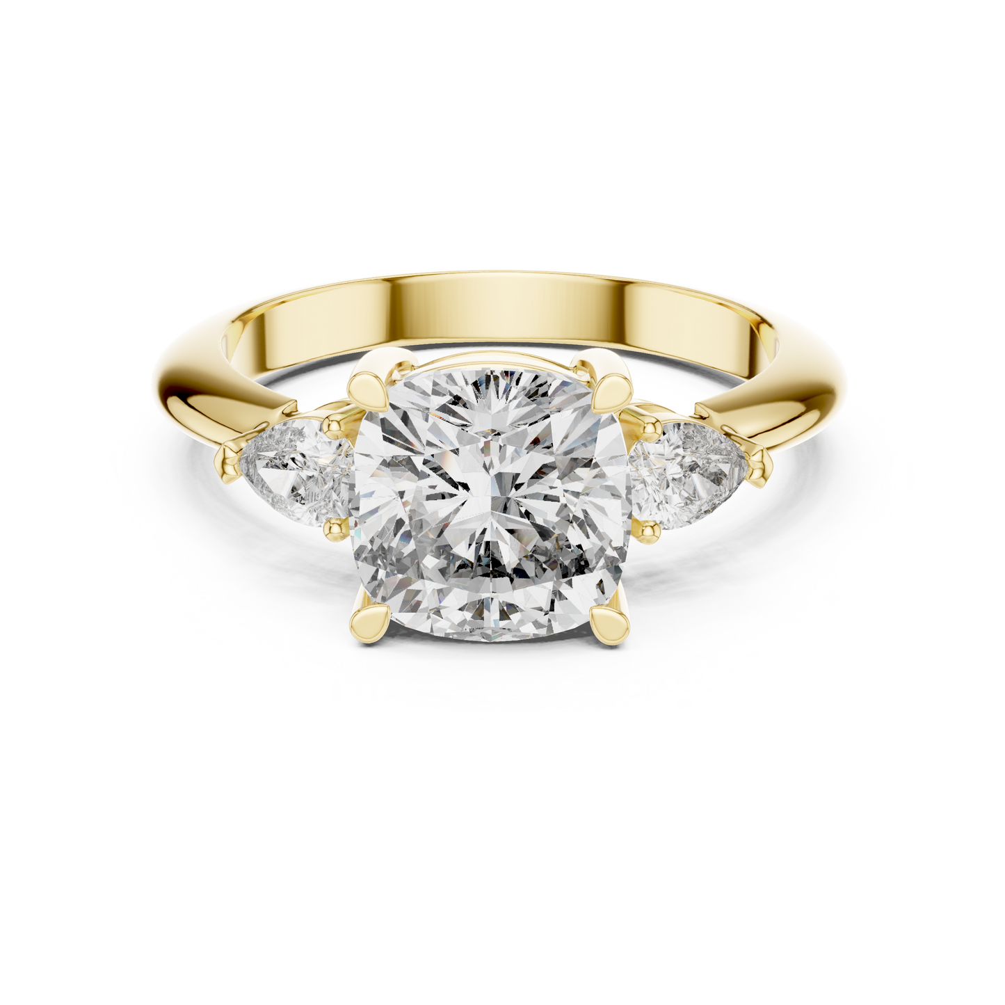 Cushion Cut Three-Stone Diamond Ring with Pear Side Stones