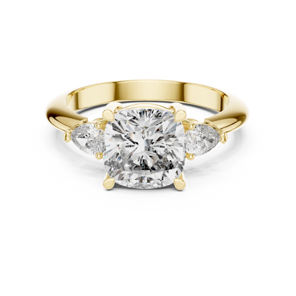 Cushion Cut Three-Stone Diamond Ring with Pear Side Stones