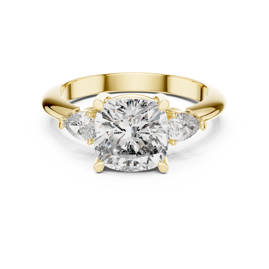 Cushion Cut Three-Stone Diamond Ring with Pear Side Stones