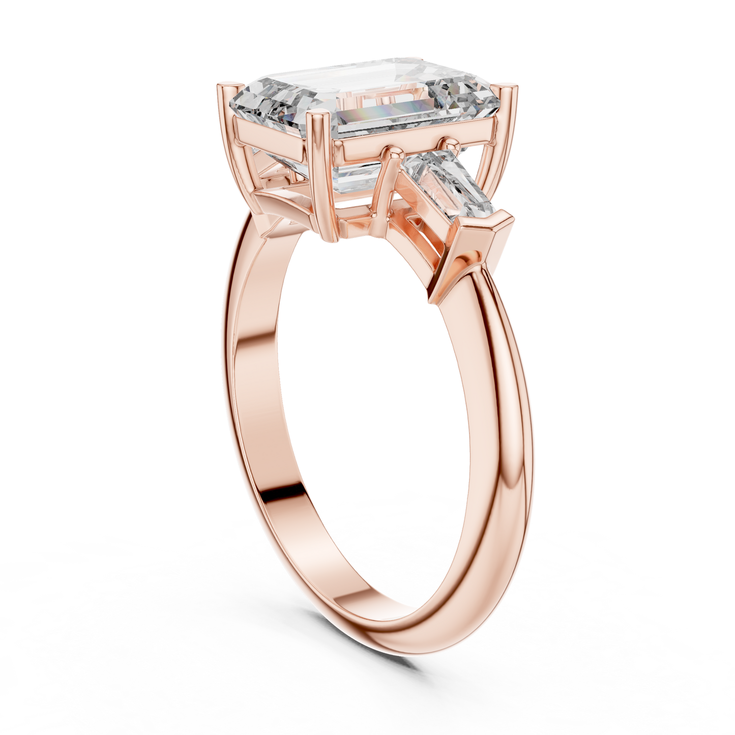 Emerald Cut Three-Stone Diamond Ring with Baguette Side Stones