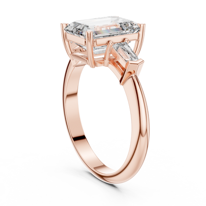 Emerald Cut Three-Stone Diamond Ring with Baguette Side Stones