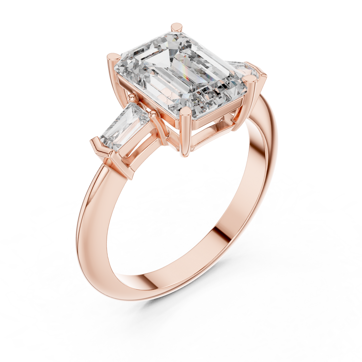 Emerald Cut Three-Stone Diamond Ring with Baguette Side Stones