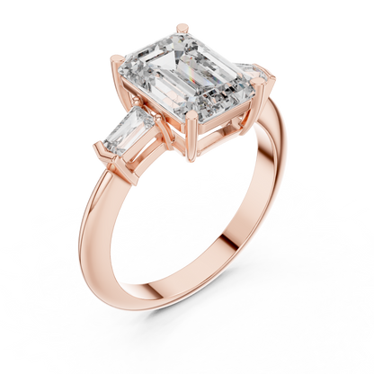 Emerald Cut Three-Stone Diamond Ring with Baguette Side Stones