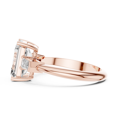Emerald Cut Three-Stone Diamond Ring with Baguette Side Stones