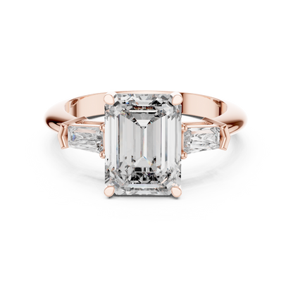 Emerald Cut Three-Stone Diamond Ring with Baguette Side Stones