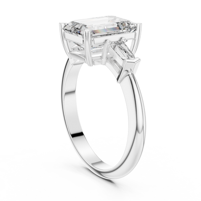 Emerald Cut Three-Stone Diamond Ring with Baguette Side Stones