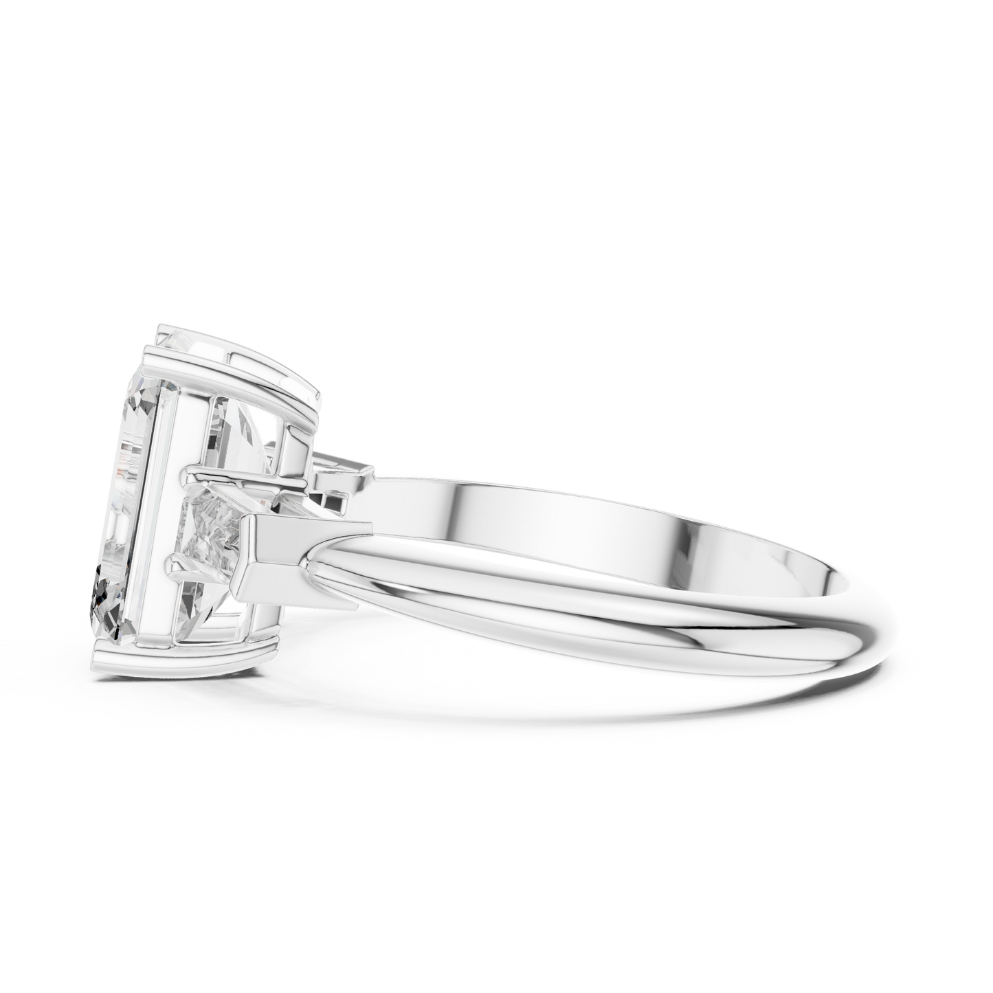 Emerald Cut Three-Stone Diamond Ring with Baguette Side Stones