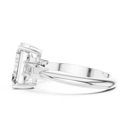 Emerald Cut Three-Stone Diamond Ring with Baguette Side Stones