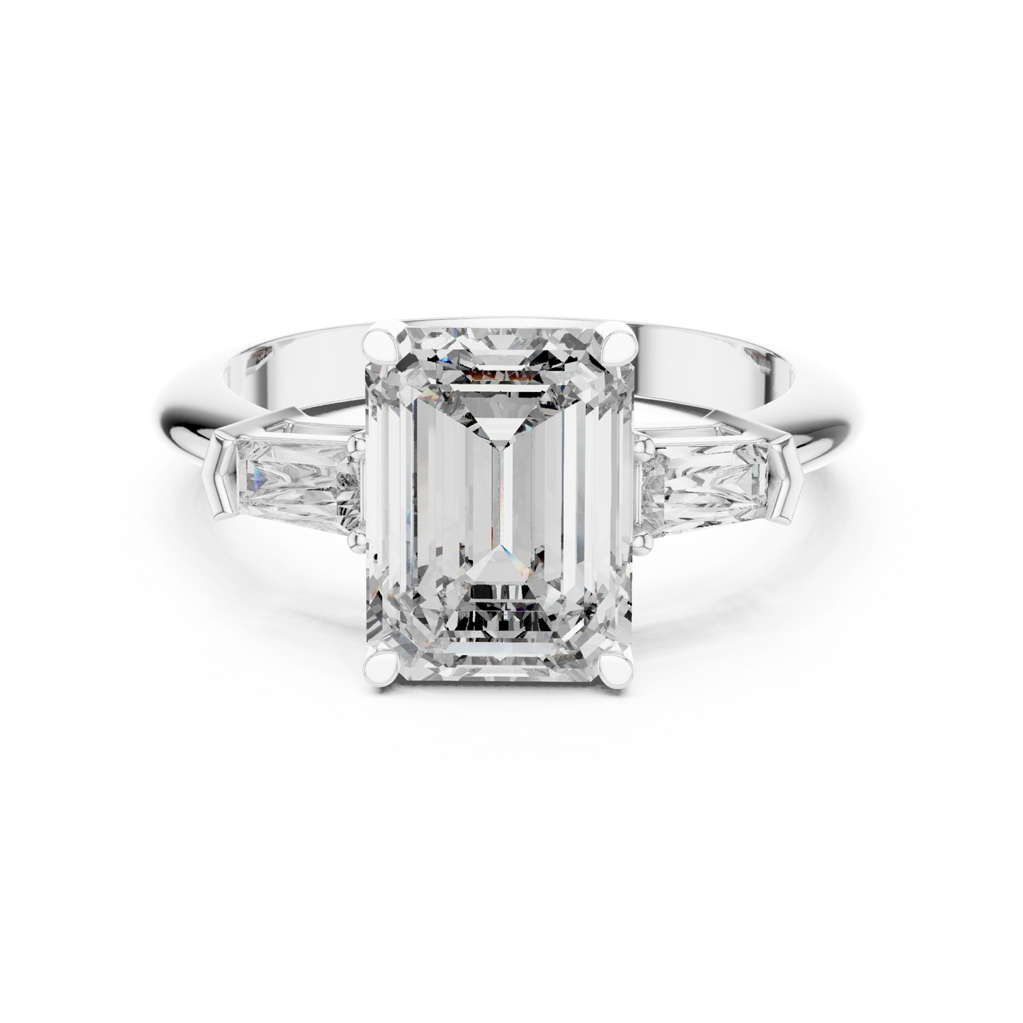 Emerald Cut Three-Stone Diamond Ring with Baguette Side Stones