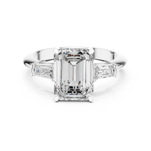 Emerald Cut Three-Stone Diamond Ring with Baguette Side Stones