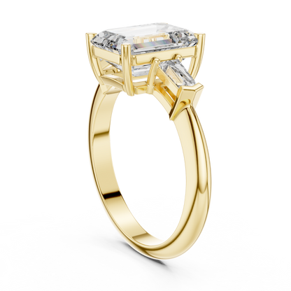 Emerald Cut Three-Stone Diamond Ring with Baguette Side Stones
