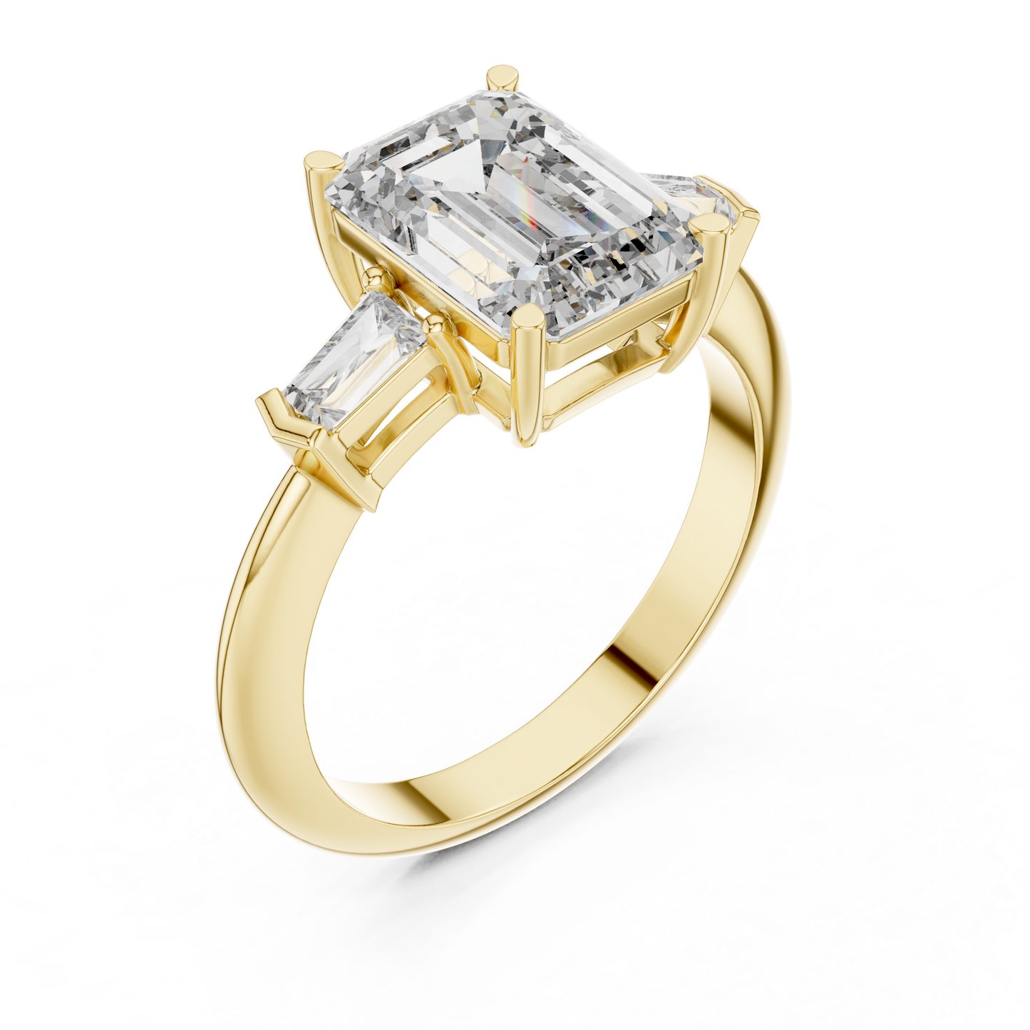 Emerald Cut Three-Stone Diamond Ring with Baguette Side Stones