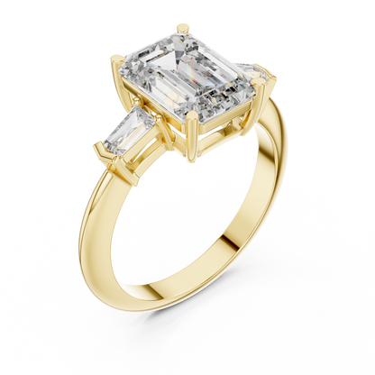 Emerald Cut Three-Stone Diamond Ring with Baguette Side Stones