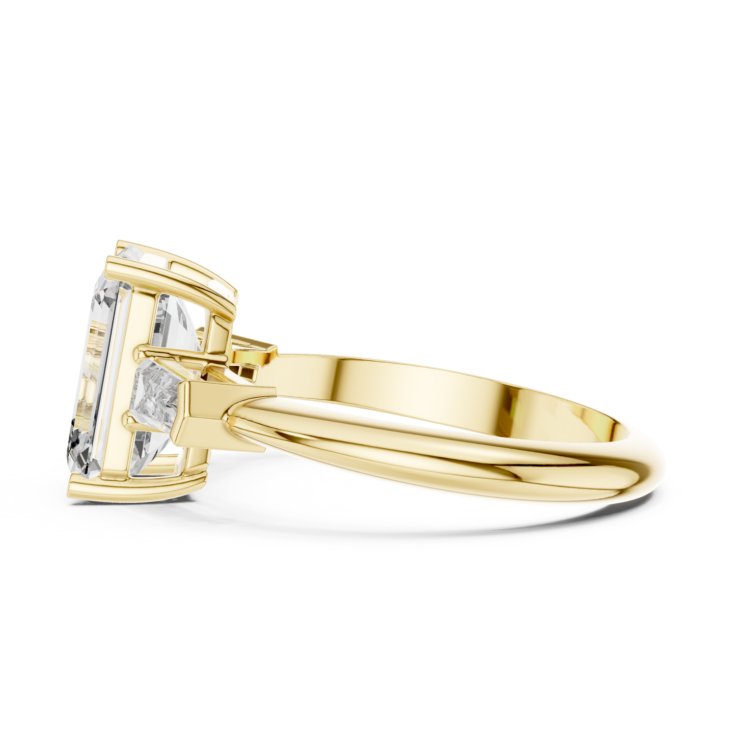 Emerald Cut Three-Stone Diamond Ring with Baguette Side Stones