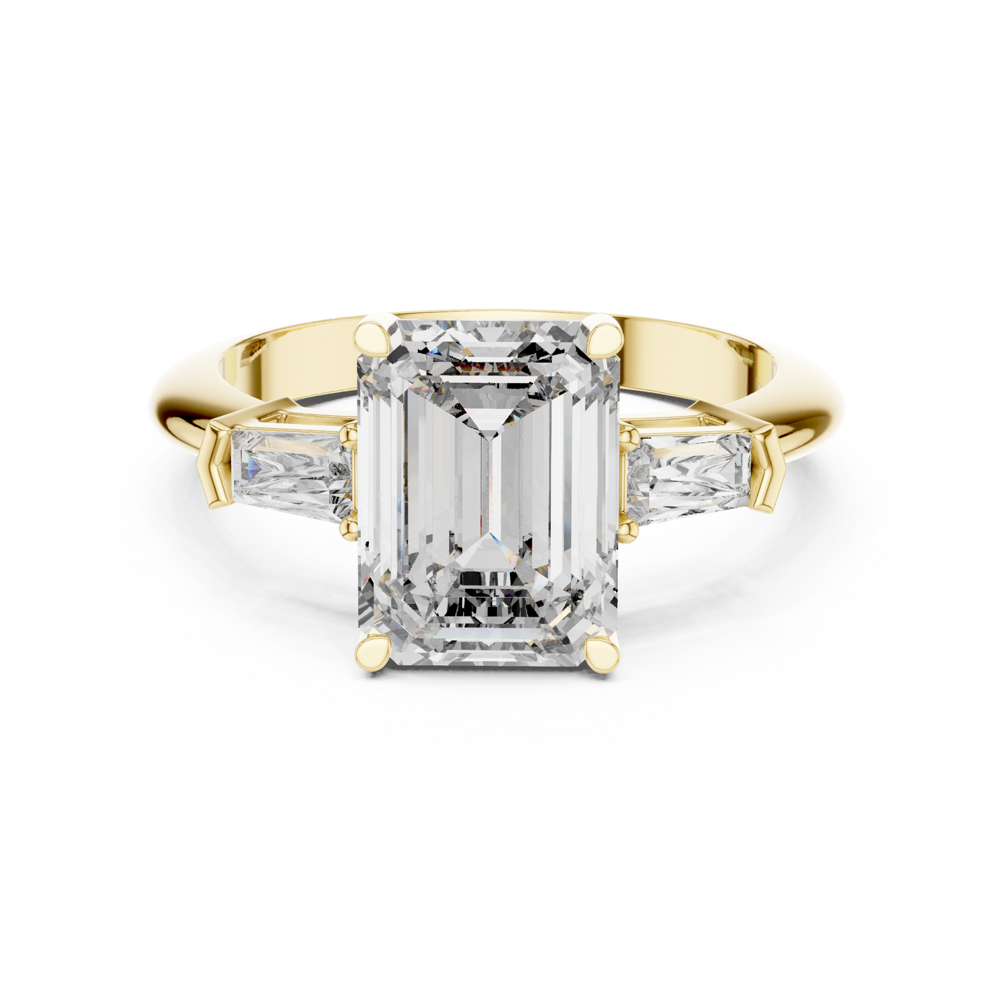 Emerald Cut Three-Stone Diamond Ring with Baguette Side Stones