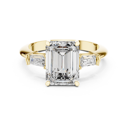 Emerald Cut Three-Stone Diamond Ring with Baguette Side Stones