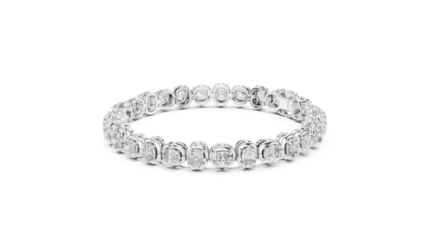 Cushion-Cut Blue Gemstone Eternity Ring with Diamond-Style Pavé Setting