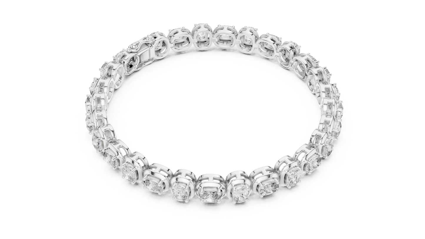Cushion-Cut Blue Gemstone Eternity Ring with Diamond-Style Pavé Setting