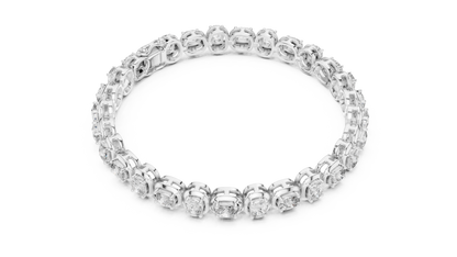 Cushion-Cut Blue Gemstone Eternity Ring with Diamond-Style Pavé Setting