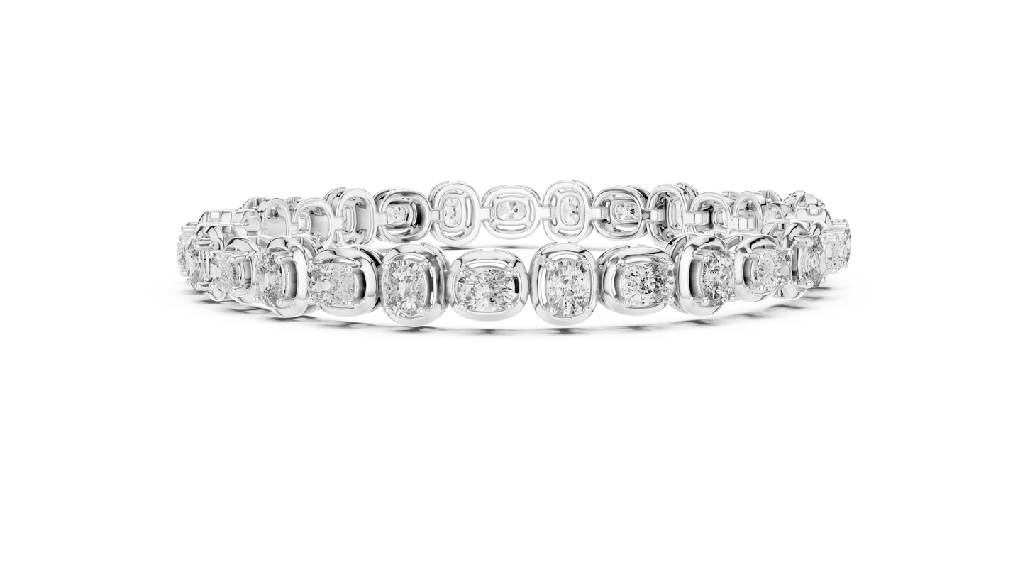 Cushion-Cut Blue Gemstone Eternity Ring with Diamond-Style Pavé Setting
