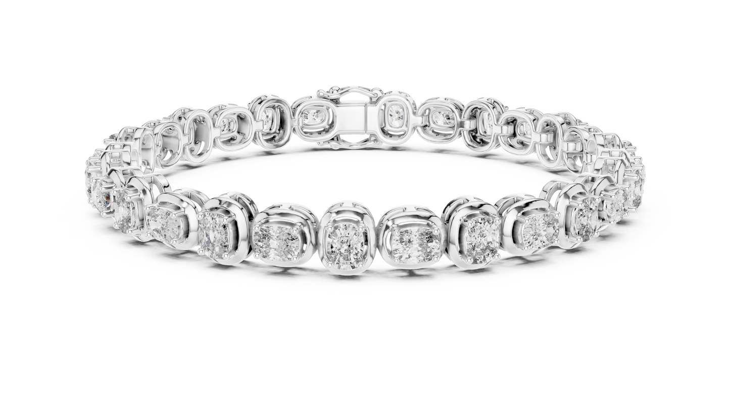 Cushion-Cut Blue Gemstone Eternity Ring with Diamond-Style Pavé Setting
